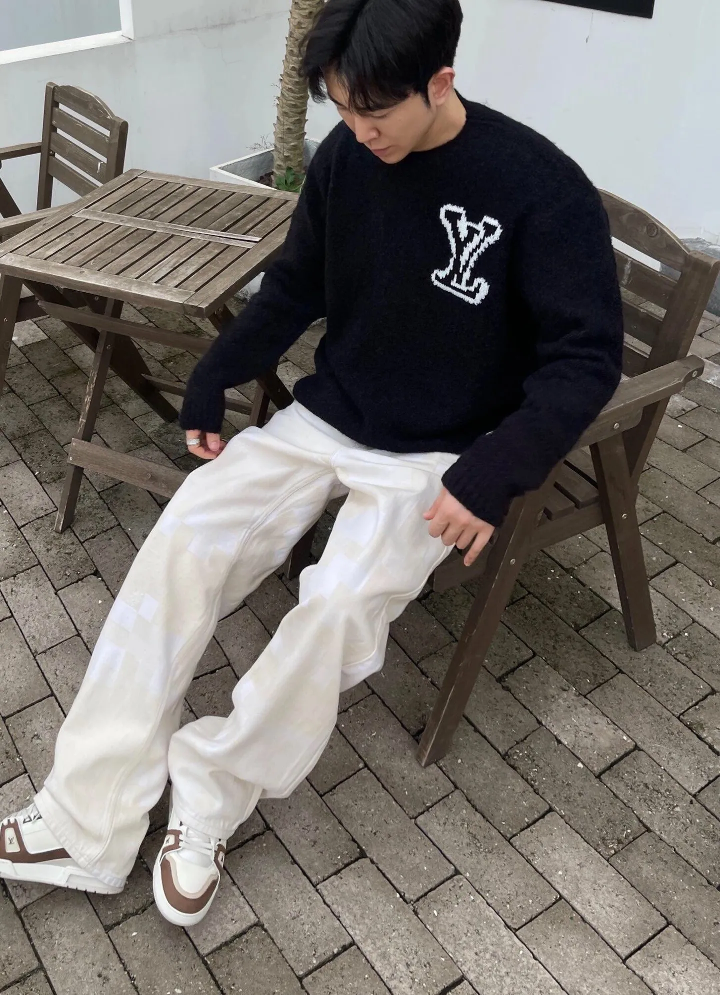 Louis Vuitton front and rear logo jacquard sweater